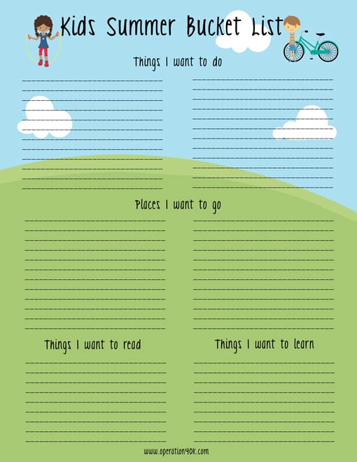 2014 Summer Bucket List – Free Printable