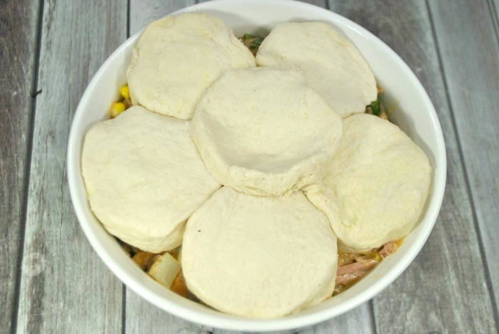 pot pie topped with biscuits