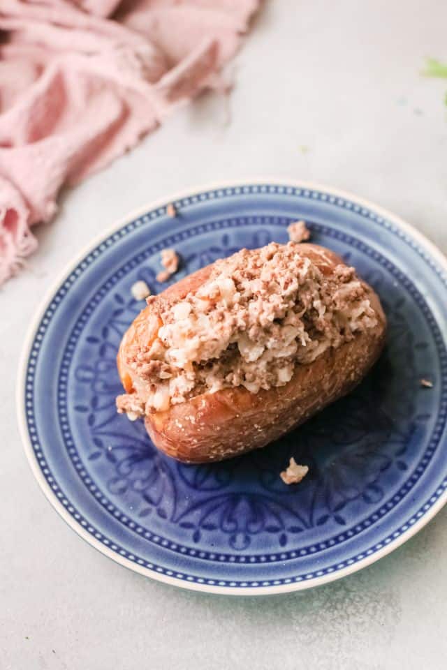 Taco Stuffed Jacket Potatoes For the Win ready to top with cheese