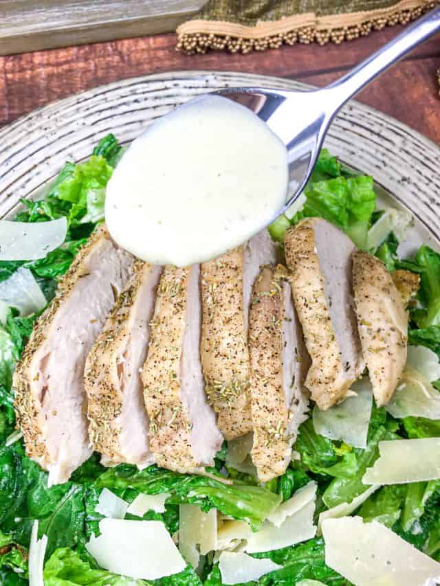 Grilled chicken ceasar salad with homemade dressing