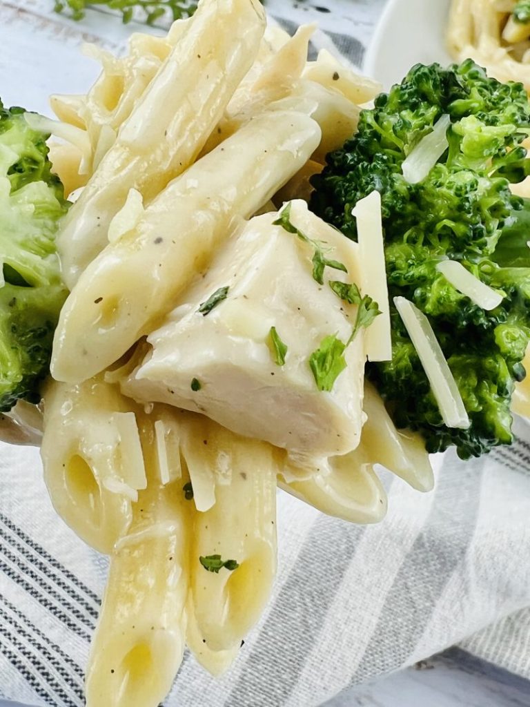 on a fork Copycat Ruby Tuesday Chicken and Broccoli Pasta Recipe