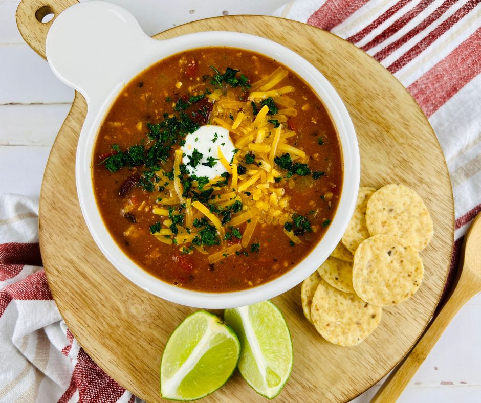 copycat red robin chili in a bowl