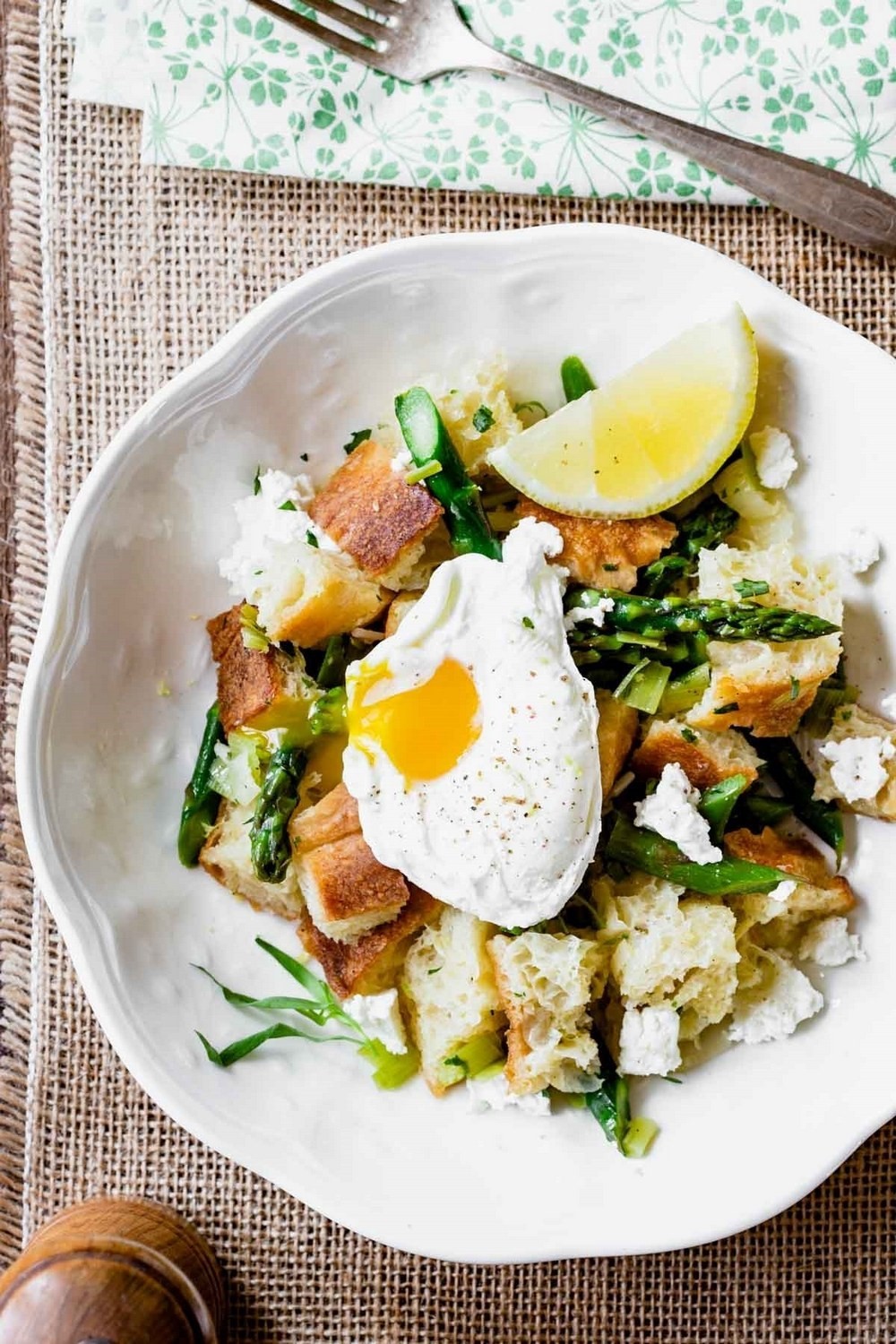 Asparagus Panzanella With Poached Eggs